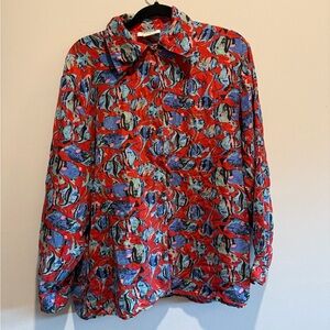 Selene Paris 100% silk  Fish Print Blouse